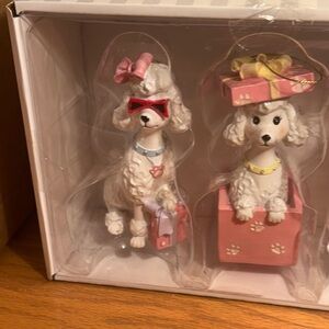 Charming Poodle Dog Figurines with Gift Boxes - Pink and White